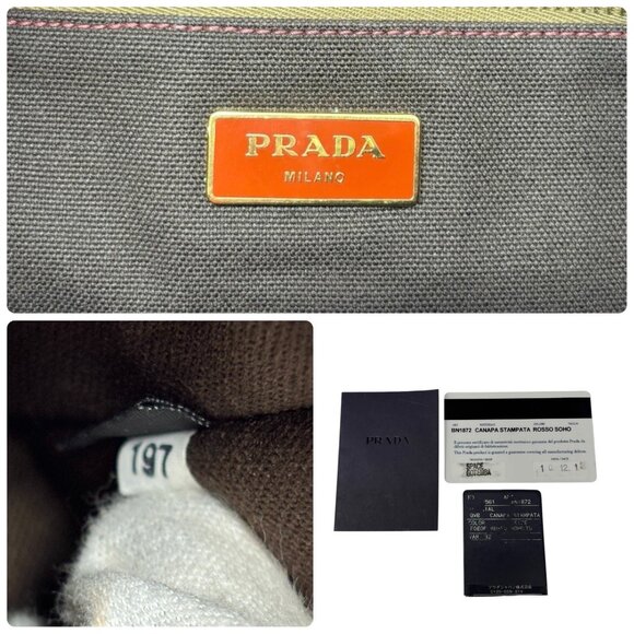 PRADA Vintage Logo Tote Bag Canapa Stampata Canvas Multicolor Red Pink  [105524] - Picture 15 of 15